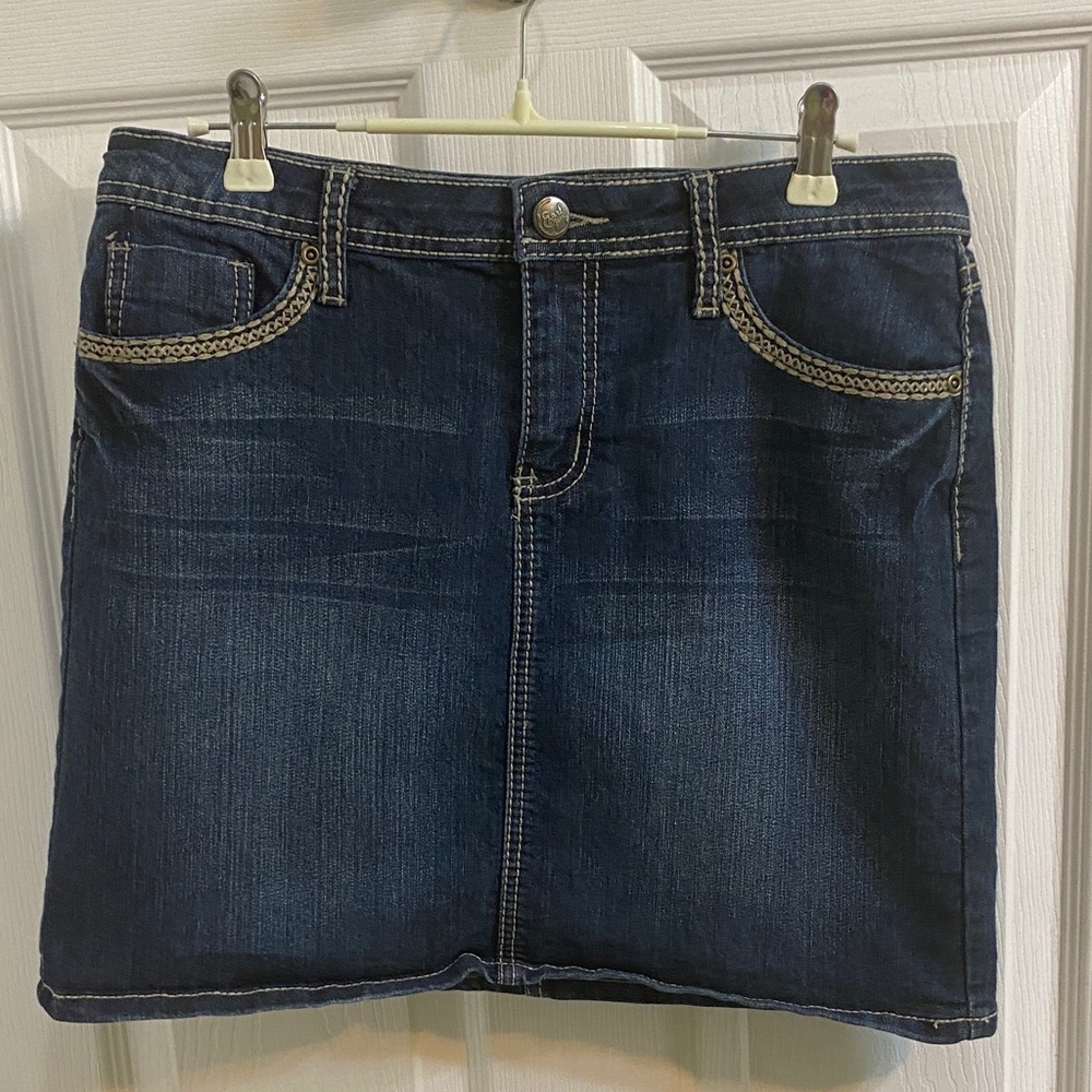 Earl Jean Y2K Denim Skirt Womens 8 Blue Embroidered Straight Mini 90s Casual